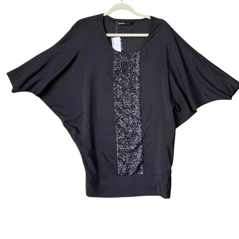 NEW KENSIE women's sequin accent batwing half sleeve mini dress in black